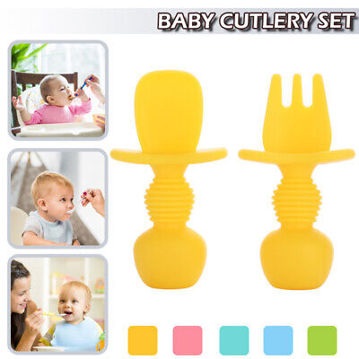 2PCS Baby Silicone Spoon&Fork Toddler Utensils Self Feeding Training Cutlery F • 4.31€