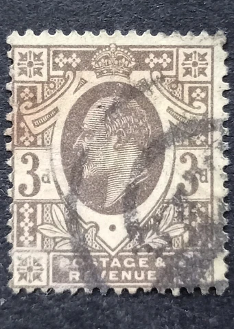GB King Edward VII 3d SG.285a 15x14 Grey Purple Lemon Used Good Perforation F Cover