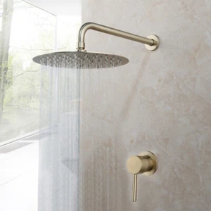 Juego de grifos de ducha de oro cepillado de 10 pulgadas grifo mezclador de ducha de lluvia grifo montado en pared - Imagen 1 de 11