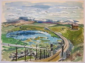 Grace Larner (1926-2022) Gouache landscape painting. Bergsjø Hallingdal, Norway - Picture 1 of 3