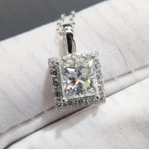 2.0 TCW Princess Cut Moissanit Heiligenschein ohne Kette Anhänger 14K Weißgold vergoldet - Bild 1 von 7