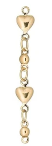 6 Gold Plated Brass 33mm Long Heart Chain Extenders - Picture 1 of 2