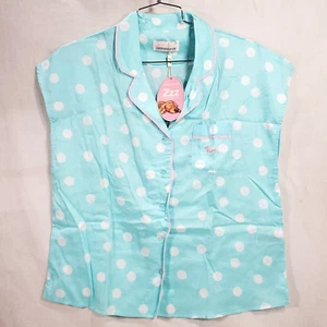 Peter Alexander Cotton Pj Top Polka Dots Pink Blue White NwT Summer Sheer Button - Picture 1 of 10