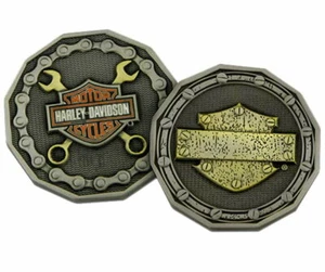 Harley Davidson® Bar & Shield Chain & Wrench Challenge Coin Antique Finish - Picture 1 of 5