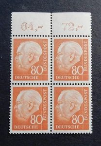 Bund 264** Heuss II Viererblock 4er-Block xw mit Oberrand geprSchlegel - Bild 1 von 2
