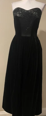 LAURA ASHLEY Womens Vintage Black Velvet Evening Occasion Dress - Small - Image 1 of 4