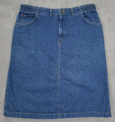 复古 Lee 蓝色牛仔裙,尺寸 24W 弹性腰围 Midi 极简主义 美国 — 第 1/4 张图片