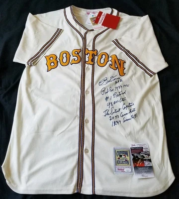 Bobby Doerr signed autograph w/ 7 stats Boston Red Sox jersey 52 Ness JSA cert - Image 1 of 4