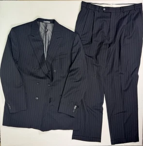 Oscar De La Renta Mens Suit Wool 2 Piece 46XL 40x32 Double Breasted Pinstripe - Picture 1 of 19