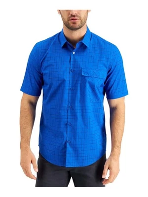 ALFANI Mens Blue Short Sleeve Classic Fit Button Down Cotton Casual Shirt S - Image 1 of 3