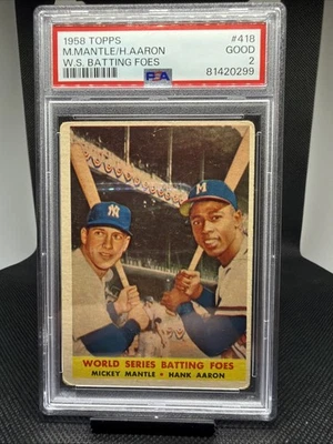 1958 Topps Mickey Mantle, Hank Aaron #418 PSA 2 - Image 1 of 2