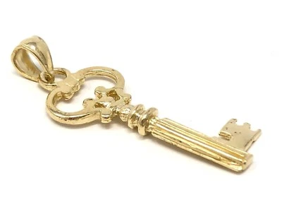 14k Yellow White or Rose Gold Key Charm Pendant 1.45" 2.4 grams - Image 1 of 4