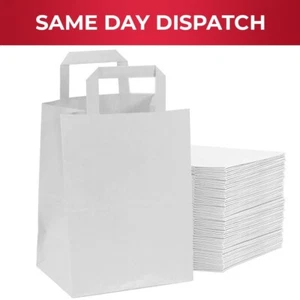 50 White Paper Bags with Handles for Food & Vegetables - 8.8 x 10.4 x 4.4 in - Picture 1 of 7