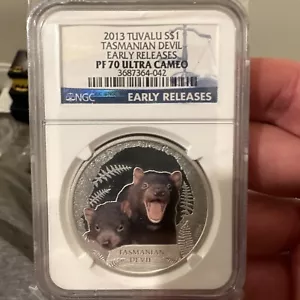 2013 Tuvalu TASMANIAN DEVIL 1 oz Silver Proof Colorized Dollar NGC PF 70 - Picture 1 of 2
