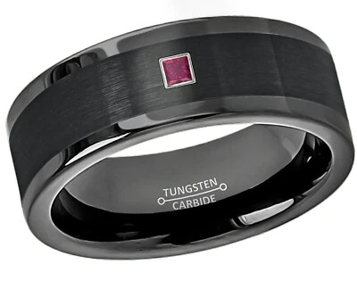 Anillo de boda de tungsteno corte princesa de 0,05 quilates con corte de pipa negra de 8 mm #374 Foto 1 de 2