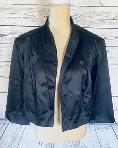Chaqueta para mujer talla 20W encogida de hombros Dressbarn negra mangas 3/4 frente abierto suave sedosa - Imagen 1 de 11