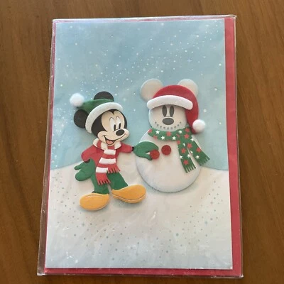 Tarjeta de Navidad Papyrus Disney (Temporada Más Feliz) Fieltro Mickey Mouse Muñeco de Nieve  Foto 1 de 4