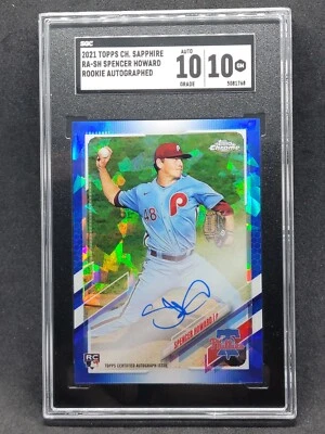 Spencer Howard RC Phillies 2021 Topps Chrome Sapphire Auto RA-SH SGC 10 - Image 1 of 2