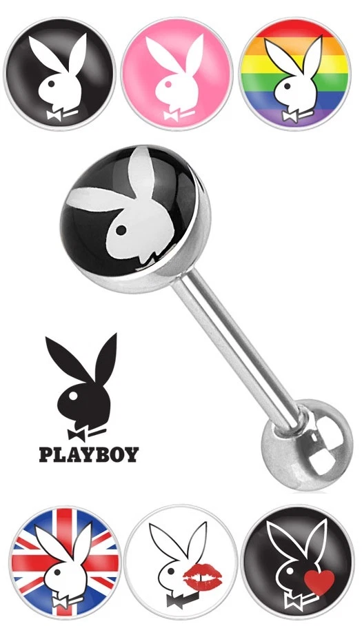 Nueva Novedad Acero Quirúrgico Genuino Playboy Conejo Conejo Lengua Barra Varios Logotipos Foto 1 de 1