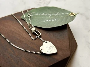 GUCCI Sterling Silver Heart Logo Tag Pendant Necklace No Box Auth 1Day ship - Picture 1 of 9