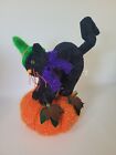 Vtg Black Cat On Pumpkin Halloween Holiday Decor 13" Gerson International Rare