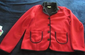 WOMENS RED POLYESTER FLEECE SHORT BLAZER JACKET CHRISTOPHER & BANKS LARGE - Picture 1 of 4