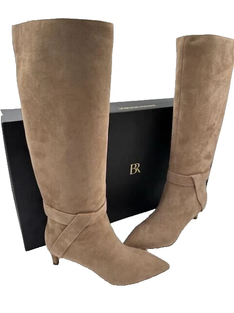 Banana Republic Italia Beige Torri Alto Gamuza Cuero Botas Tacón Bajo Talla 9.5 EE. UU. Foto 1 de 4