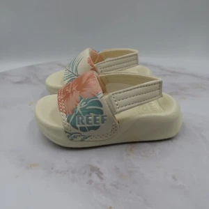 Reef Shoes Toddler Girls 3 Beige Slide Sandals Slingback Hawaiian Floral Kids - Picture 1 of 16