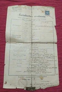 Jewish Judaica birth certificate person Poland antique stamp handwriting 1936 - Picture 1 of 8
