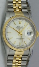 ROLEX 18kt Gold & Stainless DateJust White Stick Dial 16233 SANT BLANC