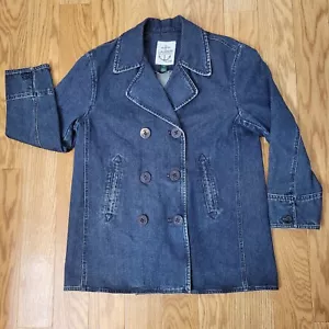 Vintage Ralph Lauren Pea Coat Double Breasted Nautical Sailor Button Denim Sz M - Picture 1 of 9