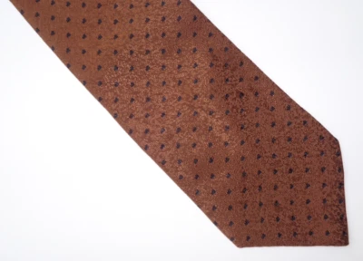 AKM 复古设计师丝绸领带手工棕色几何图案 3.5 x 55.5 短 — 第 1/4 张图片