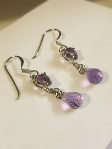 Träne Lab Created Amethyst Ohrringe mit Sterlingsilber (französischer Draht baumeln) - Bild 1 von 4