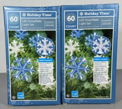 2 Boxes White Blue Snowflake LED 60 String Light Set 19ft Christmas Holiday Time - Image 1 of 4