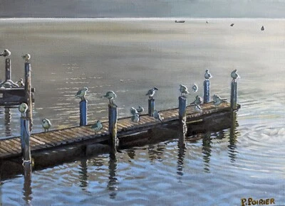 Pontons sur le lac d'Annecy. Peinture à l'huile sur toile. - Photo 1/4