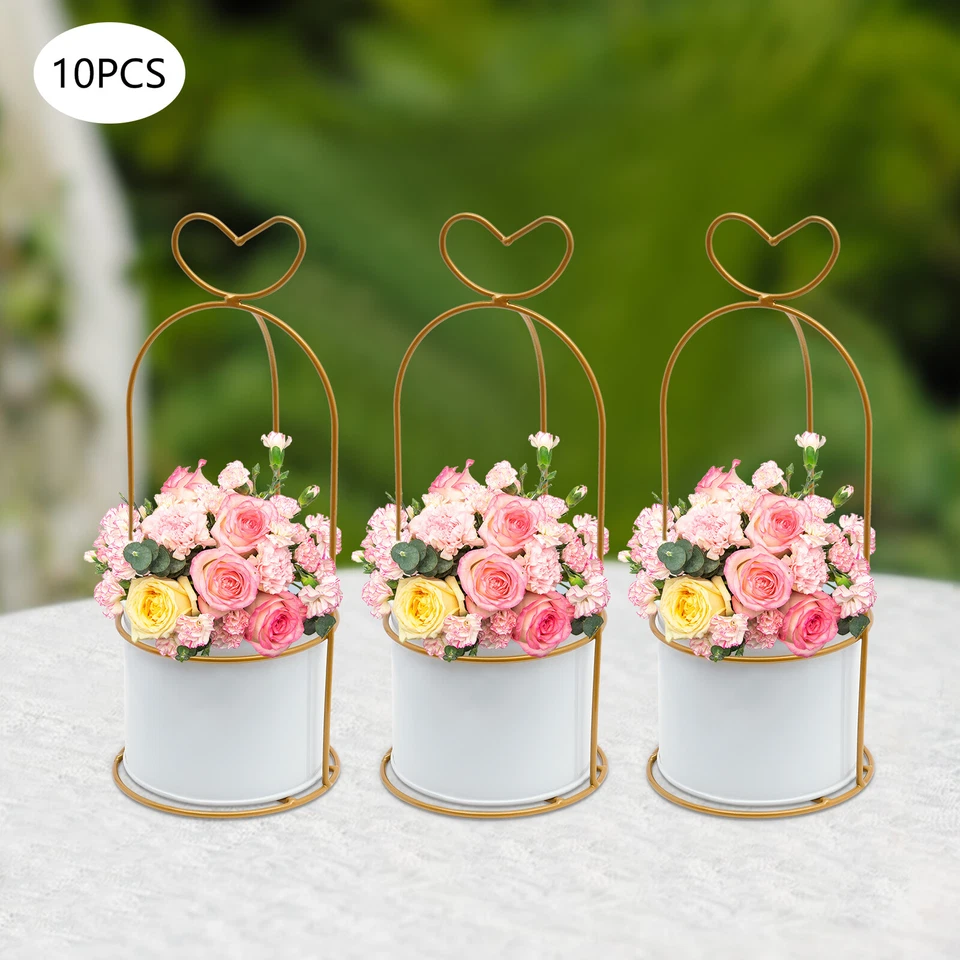 10pcs Modern Metal Geometric Gold Vases Wedding Party Flower Stand Gardens Decor - Image 1 of 4