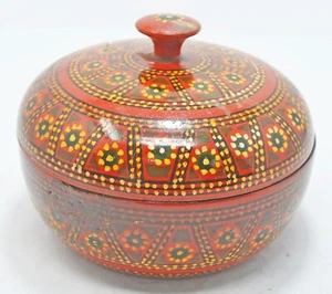 Antico IN Legno Rotondo Sottile Lacca Dipinta Scatola Originale A Mano IN - Picture 1 of 6