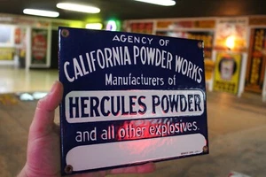 PISTOLA CALIFORNIA HERCULES DISTRIBUIDOR DE PÓLVORA PORCEAL LETRERO DE METAL DINOMITA MINERÍA CARBÓN - Imagen 1 de 10