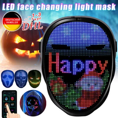 LED Maske Bluetooth Programmierbar App Party Halloween LED Beleuchtung Maske - Bild 1 von 4