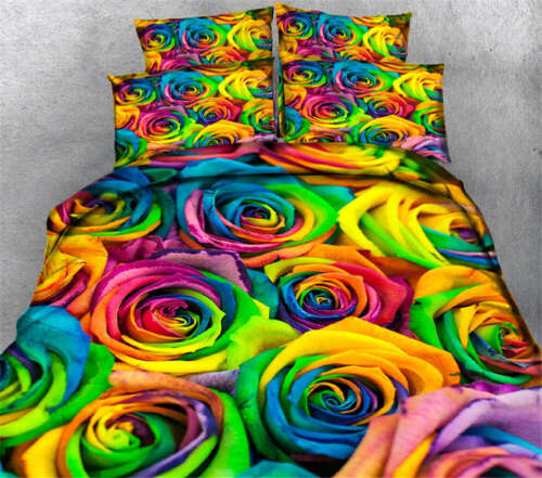 Colorful Rose 3D Printing Duvet Quilt Doona Covers Pillow Case Bedding Sets