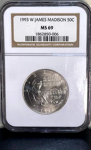 1993-W 50c James Madison Commemorative Half Dollar NGC MS69 - Picture 1 of 2
