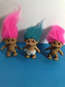 TROLL Doll Three Collectors Set Made in China Pink Hair And One Blue Hair - Picture 1 of 11