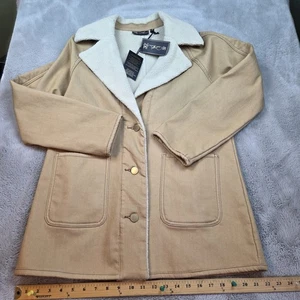 Diane Gilman Chore Jacket Womens M Beige Denim Fleece Lined Barn Feild Coat DG2 - Picture 1 of 7