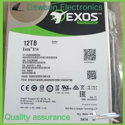 NEW Seagate ST12000NM0008 Exos X14 7200RPM 3.5" SATA 12TB Hard Drive - Image 1 of 4