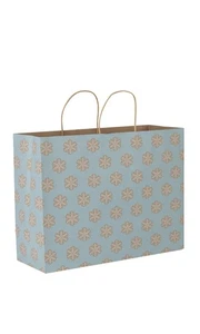 SSWBasics Large - Blue Snowflake Paper Shopping Bags - Case of 100 - Picture 1 of 1