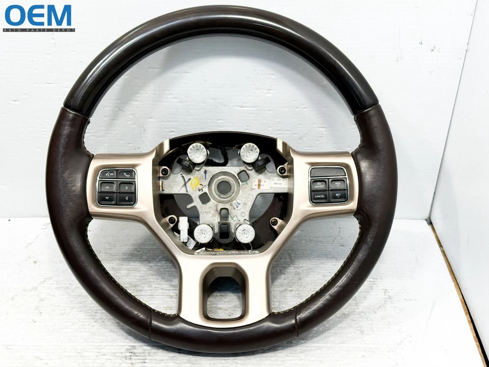 2013-2018 DODGE RAM 2500 LONGHORN STEERING WHEEL CONTROLS LEATHER WOOD GRAIN OEM - Image 1 of 4
