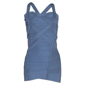 Herve Leger Cutout Mini Bandage Dress In Rayon Women Blue Xxs - Picture 1 of 6