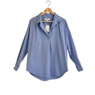 NUEVO CON ETIQUETAS M Magaschoni Popover Túnica Top Camisa Talla Mediana Azul Francés  Foto 1 de 4