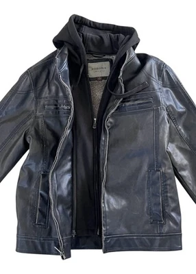 Chaqueta de motociclista Sonoma de cuero marrón con cremallera pesada con capucha extraíble talla pequeña para hombre Foto 1 de 4