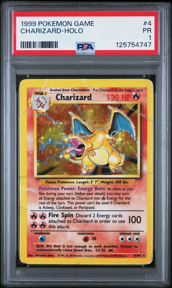 PSA 1 Charizard Holo Base Set Unlimited 4/102 Pokémon 1999 - Image 1 of 2